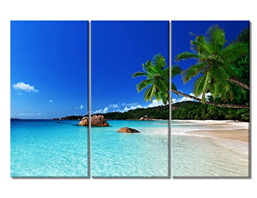 Wall Decorations For Living Room - Beach Palm Tree Pictures for Living Room Canvas Painting 3 Panel Wall Art Tropic Paradise Beach Artwork Home Decor Giclee Wooden Framed Ready to Hang, 42"Wx28"H