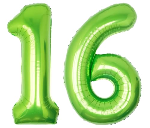 Image of 40 Inch Green Number 16 Balloon Lime Big Large Helium Number 0-9 | Giant Digital 16th Foil Mylar Party Balloon for Birthday Party Anniversary Graduation Decorations