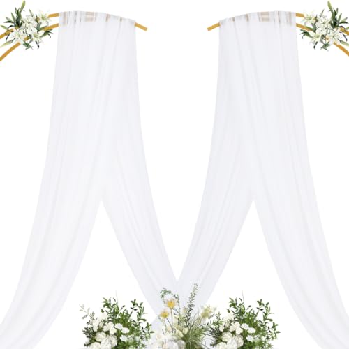 Image of MLMC White Sheer Wedding Arch Draping Fabric 1 Panel 29 inch x 20 FT Extra Long Airy Gauze Drapes Backdrop Curtains 6.6 Yards Light Weight Outdoor Drapery Panels for Wedding Ceremony Church Events Decor