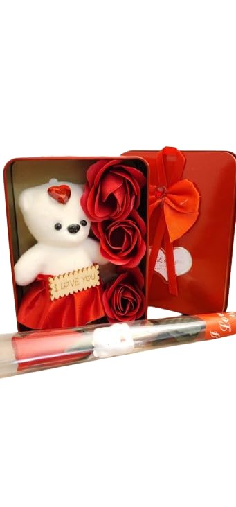 Rose Bouquet Teddy Bear Flowers Love in a Box Teddy Bear Rose Petals, and Single Rose Bouquet