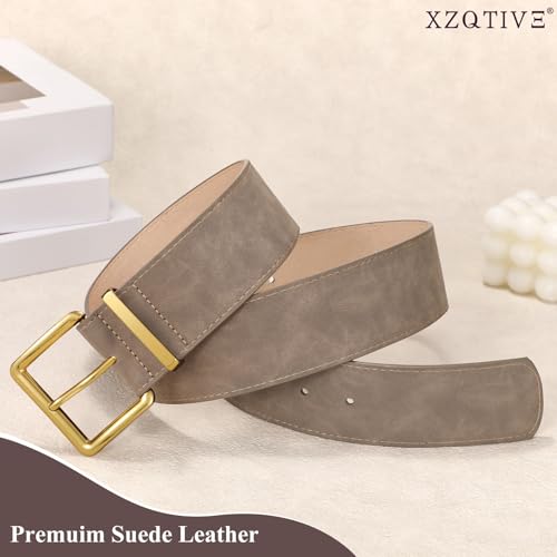 XZQTIVE Women Wide Chunky Belt for Dresses Fashion Thick Suede Belt with Gold Buckle, Khaki(Fit Waist Size 28"-32") by XZQTIVE - Image 3