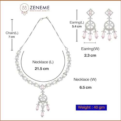 Rhodium-Plated Teardrops American Diamonds Necklace Set
