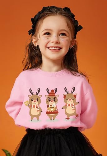 QHKEPW Christmas Boys Girls Jumper Xmas Reindeer Kids Sweatshirt Toddler Top Long Sleeve Round Neck Cotton Casual Clothes T Shirt 2-3 Years Old Pink - Image 3