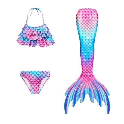 Traje de Baño de Fantasía Sirena para Niños Set de 3 Piezas con Cola Ajustable y Top, Actividades Acuáticas, Disfraces y Momentos de Diversión en Verano
