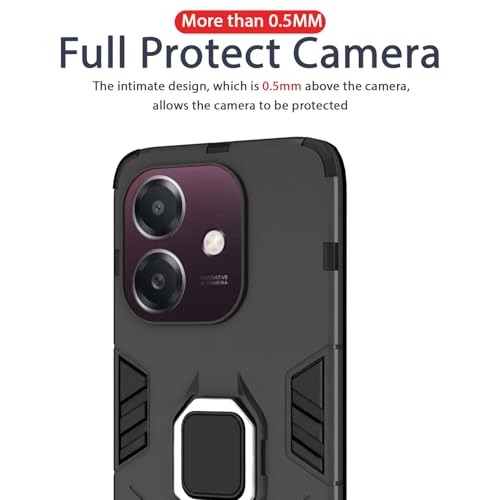 Image of Pikkme D5 Tough Armor Bumper Case | 360 Protection Case | Ring Holder Stand Back Cover for Oppo A3x 5G / A3x 4G / A3 5G (Black)