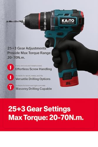 Image of KAITO 18V Cordless Drill Machine Kit | 50Nm Torque | 10mm Chuck | 2 Battery & Charger | 2000 RPM | Reverse Function | Drill Driver for Wood, Metal & Wall with Accessories