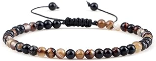 Mengsiy Mini pulseras de cuentas naturales de 4mm for mujeres y hombres, ágatas redondas, piedra de ónix, pulsera trenzada de Yoga, brazalete elástico con dijes (Color : 15, Size : 17-29cm)