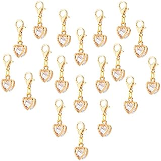 PandaHall Cubic Zirconia Charms, 50pcs Heart Crystal Charms Cubic Zirconia Pendants Shiny Dainty Charms Tiny Dangles with Golden Lobster Claw Clasps for Keychain Purse Decoration Necklaces Jewellery