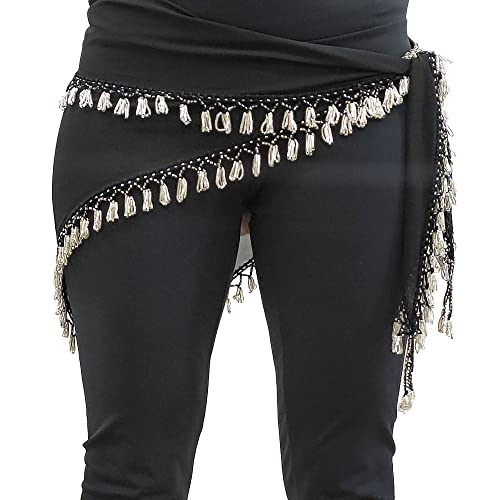 Danza del vientre Pañuelo caderín egipcio triangular con abalorios ideal para prácticas y coreografías de la danza oriental (Negro con abalorios plateados) Cover