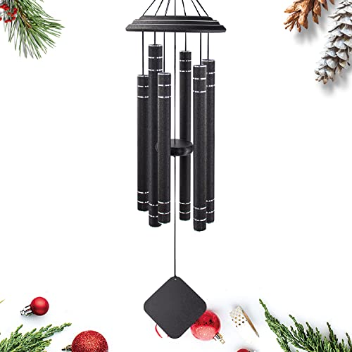 Wind Chimes For Outside Medium Tone，36 Inch Windchime Outdoors，Tuned Six Black Tubes With Silver Trims ，Unique Windchimes Sympathy Gift Memorial For Mom Dad,Black Wind Chimes. #TOP6