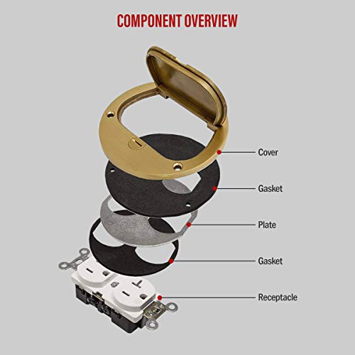 ENERLITES Flip Lid Floor Box Cover, 4" Diameter, 20A Tamper-Weather Resistant Receptacle Outlet, Watertight Gaskets, 975502-C, UL Listed, Brass - Thumbnail 3