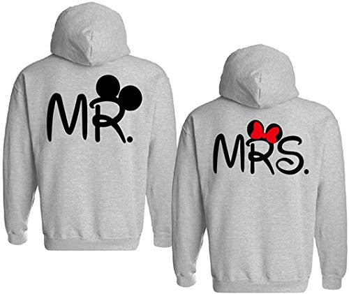 Casal camisola com capuz King Queen Mr Mrs Hoodie, Mulher - cinzento
