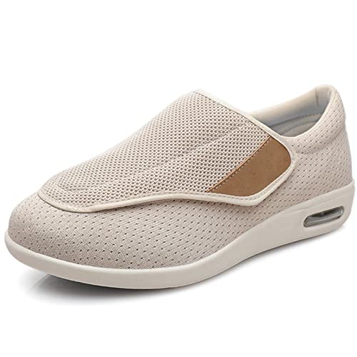 Veballensty Diabetic Shoes for Women Wide Width Velcro Closure Adjustable Easy On and Off for Elderly Women Diabetic Plantar Fasciitis Bunion Plus Size Orthopedic Walking Shoes Size US5 Cream Color