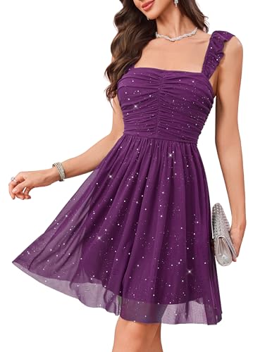Wedtrend Women's Sequin Dress Saprkly Cocktail Dresses A-Line Swing Homecoming Dresses WTS6017PurpleM