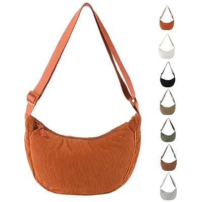 GoPaw Borsa di Velluto a Coste per Donne, Mezzaluna Hobos Crossbody Impermeabile e Leggera con Tracolla Regolabile per Viaggio (Arancione)