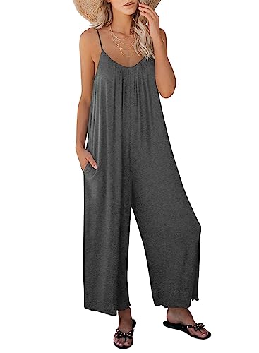Image of ANRABESS Women Jumpsuits 2026 Casual Sleeveless Spaghetti Strap Boho Wide Leg Rompers Summer Outfits Beach Vacation Clothes