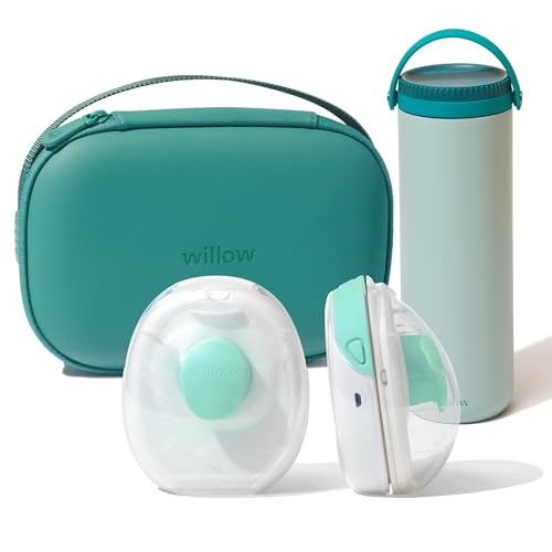 Image of Willow Go - Wearable Breastfeeding Pump w/Case & Milk Cooler in Teal - Hands Free Breast Pump - Electric, Cordless - 9 Levels of Hospital Grade Suction Strength, App Compatible & Fits Fully in Bra