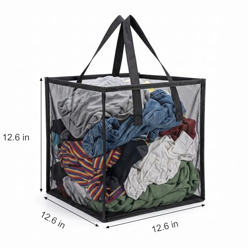 SOUJOY 4Pcs Pop Up Laundry Baskets, 13 Inch Collapsible Mesh Popup Clothes Hampers, Portable and Foldable Washing Bin with Handles for Home, Dorm, Travel and Storage, Black by SOUJOY - Image 2