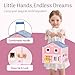 Giant bean Exquisite Pink Wooden Dollhouse for Girls with 2 Dolls and 12pcs Wooden Furniture,Foldable and Portable Pretend Play House Set with Handle, Christmas Birthday Gift for Girls Kids Age 3+