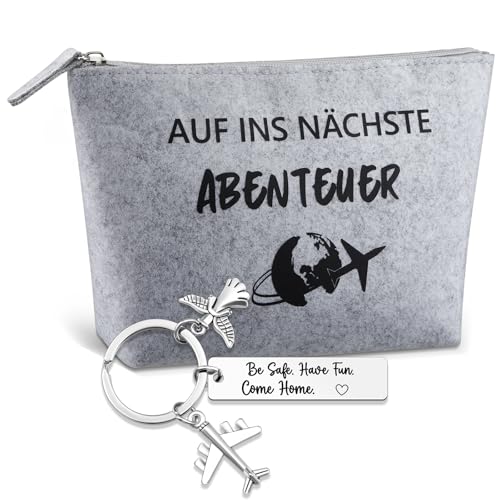Patelai Reise Geschenk Glücksbringer Reise Filz Kosmetiktasche Schutzengel Schlüsselanhänger mit Gravur für Reisende Kulturtasche Klein Geschenke für Reisende Auslandsjahr Abschiedsgeschenk
