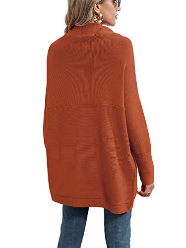 Anrabess Women's Mock Neck Oversized Loose Casual Long Batwing Sleeve Cozy Pullover Sweater Tunic Top Rust A277-Xiuhong-Xl #TOP4