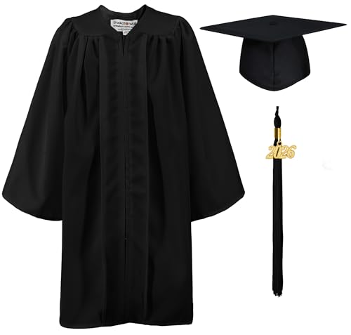 GraduationMall Matte Nursery Graduation Cap and Gown for Kids with 2026 Tassel Kindergarten Preschool Graduation Hat Black 33(123-130cm)