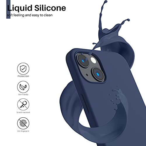 Image of ORNARTO Compatible with iPhone 2021 Case 6.1A inch,Liquid Silicone Gel Rubber Phone Case,Slim and Soft 3 Layers Full Covered Soft Gel Rubber with Microfiber Case Cover-Navy Blue