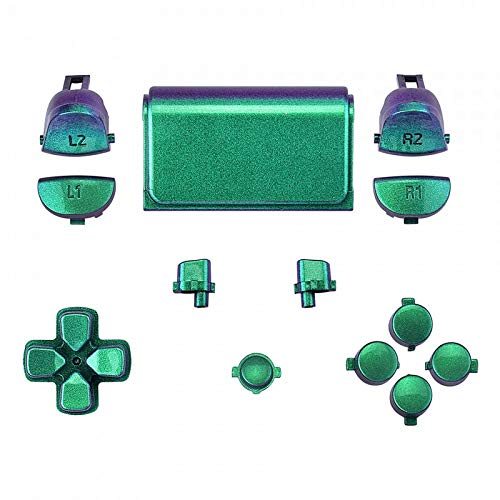 eXtremeRate D-pad R1 L1 R2 L2 Trigger Touchpad Action Home Share Options Buttons, Chameleon Green Purple Full Set Buttons Repair Kits with Tools for PlayStation 4 PS4 Slim PS4 Pro CUH-ZCT2 Controller