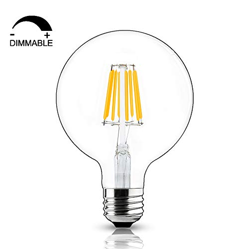 Bonlux 8W G125 E27 LED Filamento Vetro Globo Dimmerabile Bianco Fredda 6000K 125mm ES Edison vite LED Vintage Retro Filamento Globo Lampadina da 80 Watt Equivalenti a Incandescenza