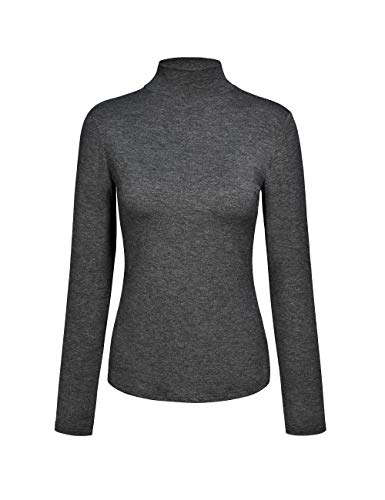 KLOTHO Womens Long Sleeve Turtleneck Lightweight Slim Active Grey Shirt Medium