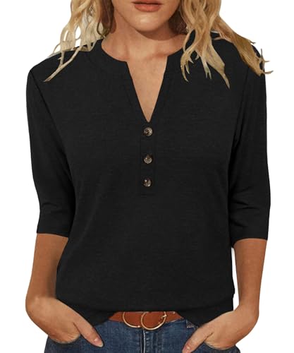 JomeDesign Womens Tops 3/4 Sleeve V Neck Shirts Dressy Casual Tunic Blouses Summer Tees