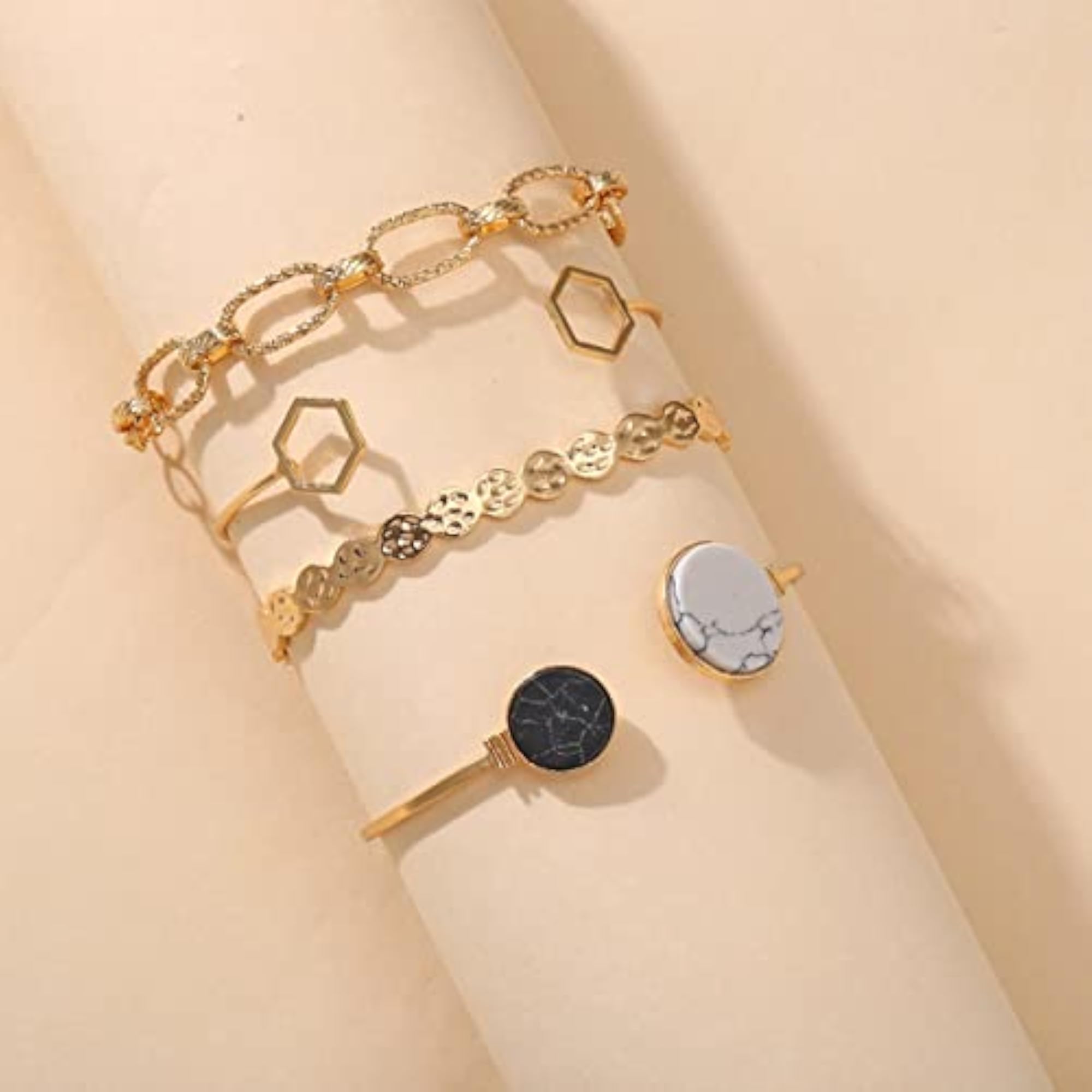 Stackable Bracelet Set for Women - Geometric Design