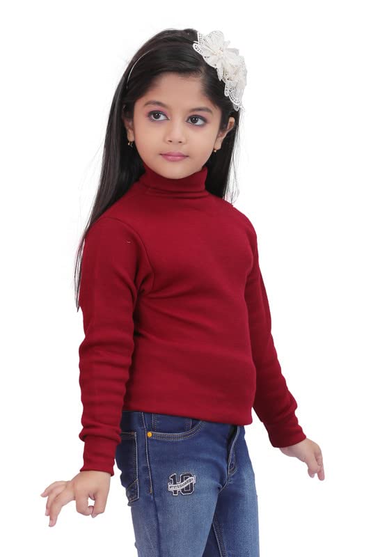Image of Baby Boys and Girls Wollen Warm High Neck Full Sleeves T-Shirt|Inner Sweaters for Winter (Maroon-22)