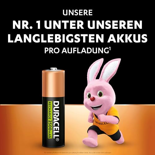Duracell Akku AA, wiederaufladbare Batterien AA, 4 Stück, Unsere Nr. 1 - längste Haltbarkeit pro Aufladung, vorgeladen