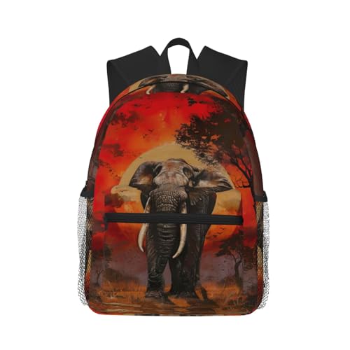 Sac à dos éléphant coucher de soleil léger pour ordinateur portable homme et femme