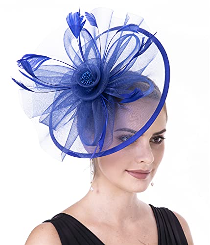 Women's Organza Church Kentucky Derby British Fascinator Bridal Tea Party Wedding Hat Summer(Hj6-Blue)