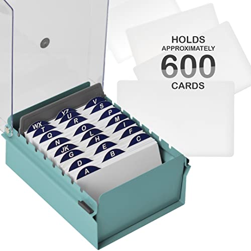 Acrimet 3 X 5 Card File Holder Organizer Metal Base Heavy Duty (Az Index Cards And Divider Included) (Green Color With Clear Crystal Plastic Lid Cover) #TOP2