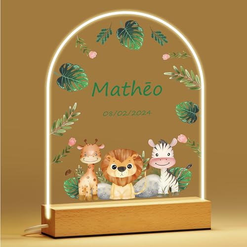 Personalized Baby Gifts, Personalized Night Light for Kids, Custom Name LED Lamp with Date for Girls Boys, Cute Animal Night Light, Childrens Night Lights for Bedroom, Nursery Decor