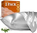 2 Pack 100% Mulberry Silk Pillowcase for Hair and Skin, 22 Momme Natural Silk Pillow Cases Set of 2 with Zipper, Silk Pillow Cover Gifts for Women Mom Men (2 Pcack Silver Grey, Standard 20''×26'')