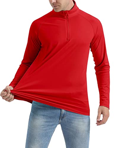 Men's T-Shirts Long Sleeve Tee Shirt For Men Upf 50+ Shirts Outdoor Mens Sun Protective Shirts Men Fishing Shirts Rash Guard Shirt Tomato Red #TOP1