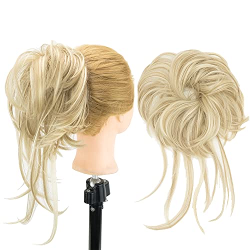 IMISSU 2PCS Messy Hair Bun Piece Updo Long Scrunchies Wrap Ponytail Extension Wavy Hairpieces Chignon Headband (2PCS Light Dirty Blonde)