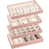 LANDICI Stackable Jewelry Organizer Trays 4 Set,PU Leather Jewelry Organizer...