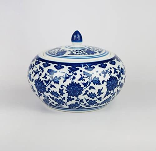 123Arts Ceramic Coffee Sugar Bowl Blue And White Porcelain Tea Can Storage Jar With Lid #TOP4