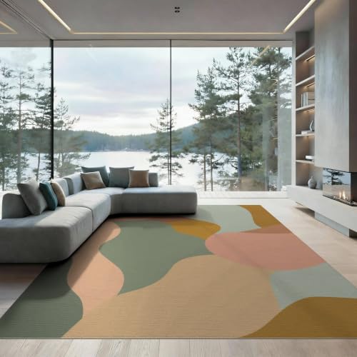 ODIKA 9'x12' Earthy Pastel Tones Abstract Design Washable Area Rug
