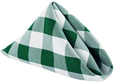 Waysle 15 x 15-Inch Napkins, 100% Polyester Washable Cloth Napkins,Set of 12, Green and White Checker