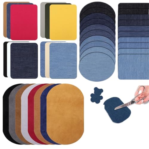 40pcs Self-Adhesive Denim Repair Patches Kit - No Sew Iron On Fabric for Jeans Jackets Bags DIY Colorful Decoration