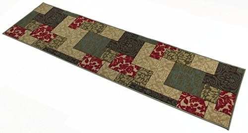 Patcwork Design Green Runner Rug, Slip Resistant Rubber Back Floral Geometric 2X7 Hallway Rug Runners #TOP6