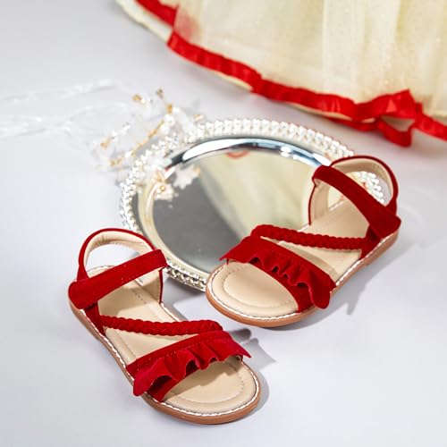 Image of ESTINE Toddler /Little Kid Girls Dress Cross Strappy Open Toe Sandals Princess Flats Summer Flower Girl Shoes