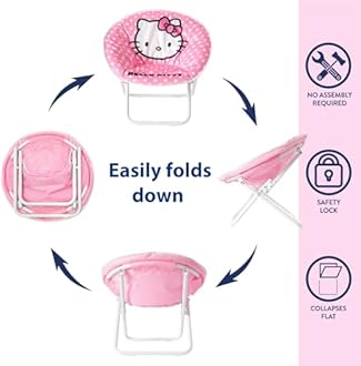 Sanrio Hello Kitty Toddler Saucer Chair – 19” Folding Kids Lounge Chair for Ages 3+ – Soft Plush Seat for Bedroom, Playroom, or TV Room