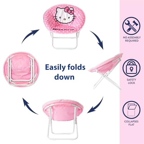 Sanrio Hello Kitty Toddler Saucer Chair – 19” Folding Kids Lounge Chair for Ages 3+ – Soft Plush Seat for Bedroom, Playroom, or TV Room